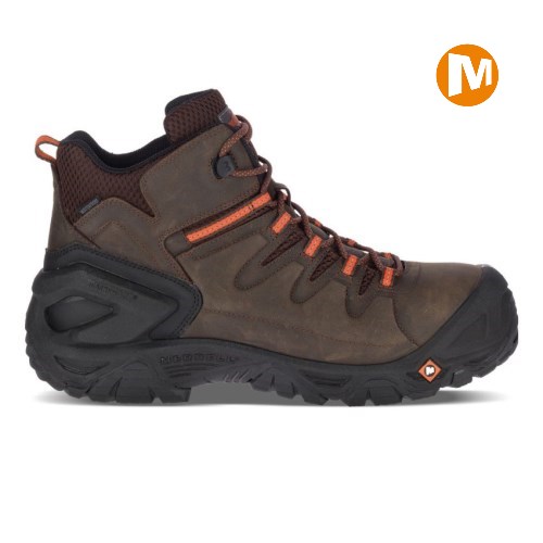 Pánské Pracovní Boty Merrell Strongfield Leather 6" Waterproof Comp Toe Čokolády (CZ. LBQMO)